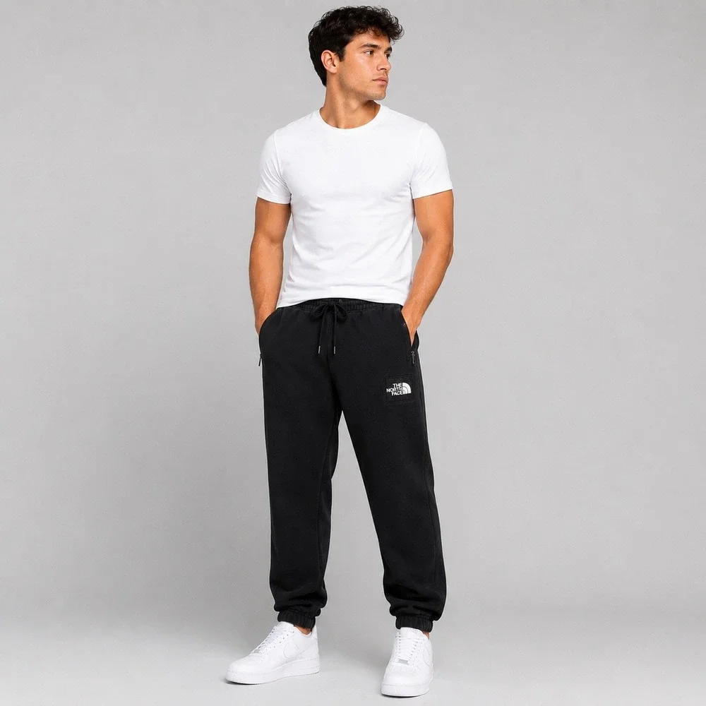 The North Face Sweatpants Men Large Black Fleece Joggers Logo Zip Pockets Casual